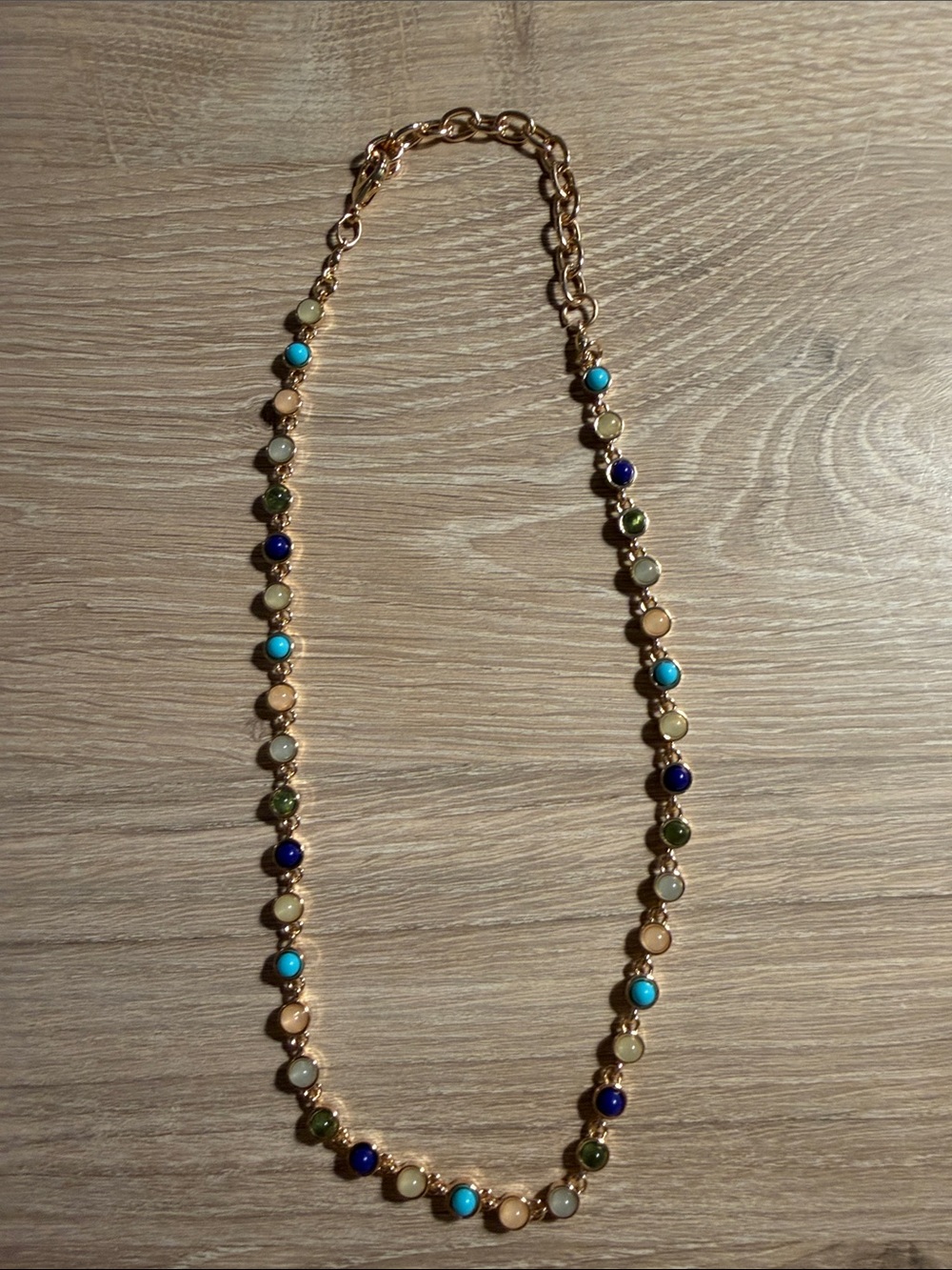 Chico's Gold-Tone Necklace with Turquoise, Navy, Green and Cream Beads